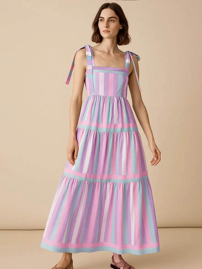 Striped Tiered Maxi Summer Dress with Bow Shoulder Ties Pink Purple Trendsi 5a02f234-d587-42a3-9df3-8f671a766bfd-Max-Origin