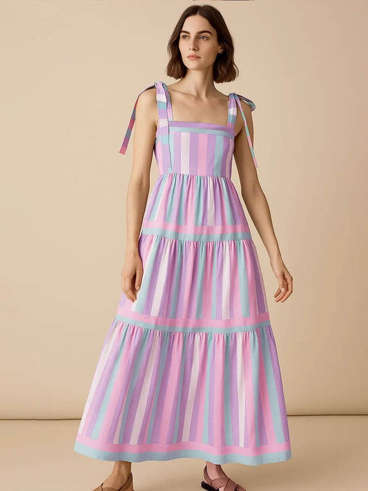 Striped Tiered Maxi Summer Dress with Bow Shoulder Ties Pink Purple Trendsi 5a02f234-d587-42a3-9df3-8f671a766bfd-Max-Origin