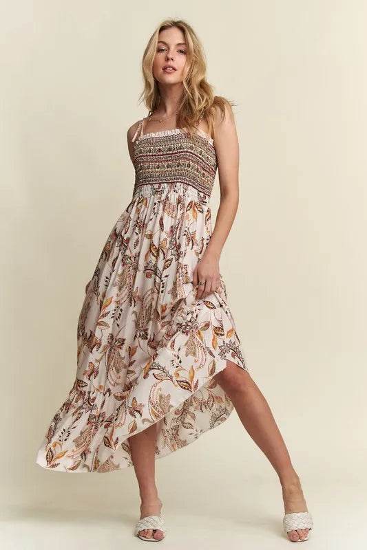 ADORA Smocked Printed Square Neck Tie Shoulder Cami Dress Trendsi 5a0838fe-4ed6-45be-b7ad-8bdc19774607-Max