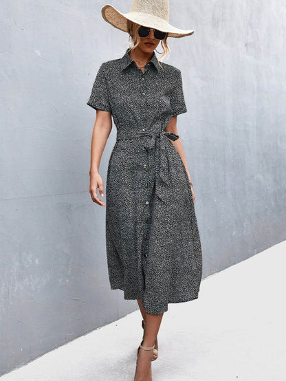 Printed Tie Waist Short Sleeve Shirt Dress Trendsi 5a0c9648206346d6ba979829a48cbf08-Max