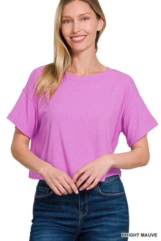 Zenana Ribbed Round-Neck Crop T-Shirt BRIGHT MAUVE Trendsi 5a2cec956b8f4685bc1755b61601cd47-Max-Origin