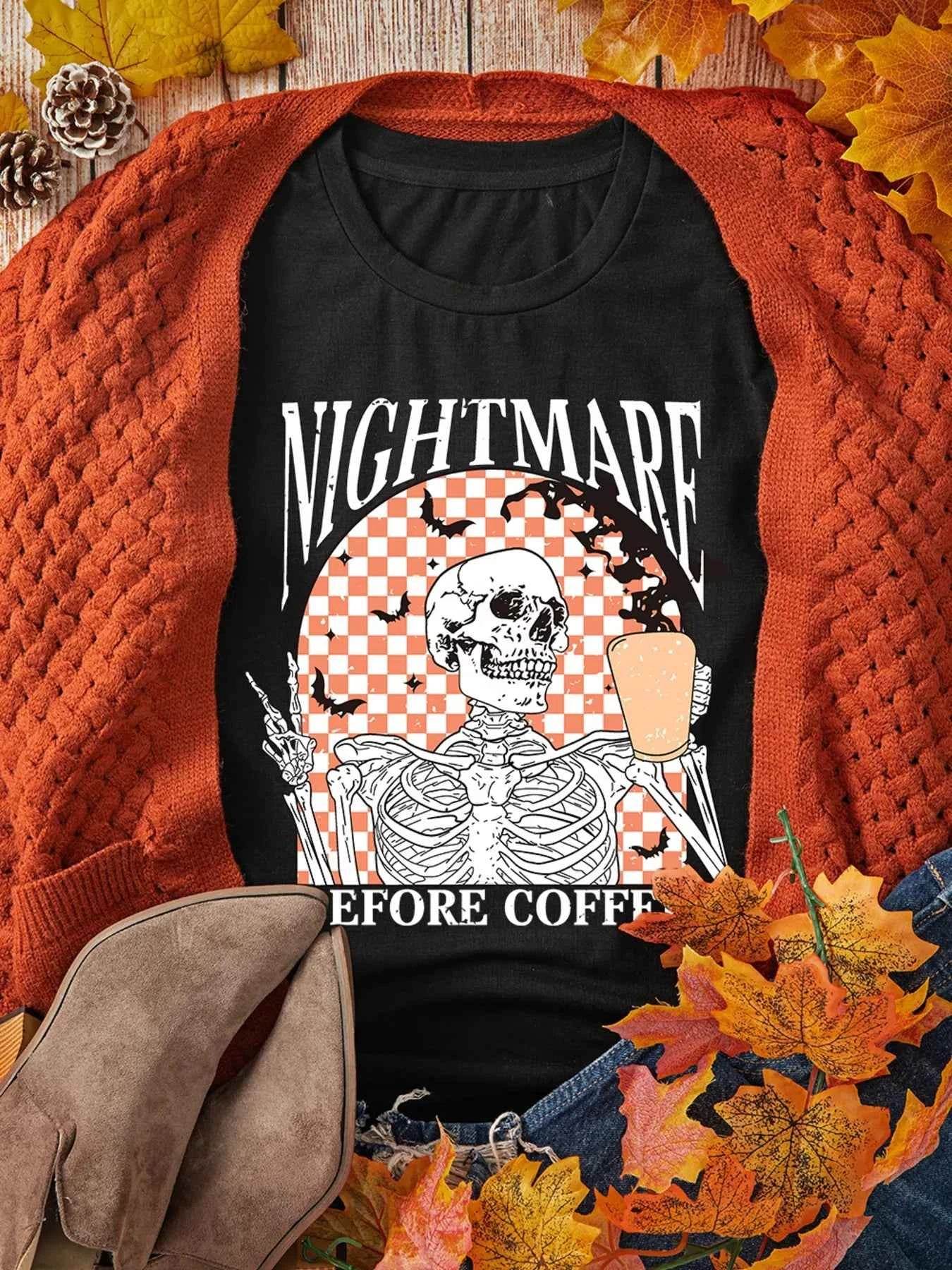 Halloween Skull Checkerboard Graphic Round Neck Tee Trendsi 5a3608f30d7645babda743455ed98fc2-Max-Origin
