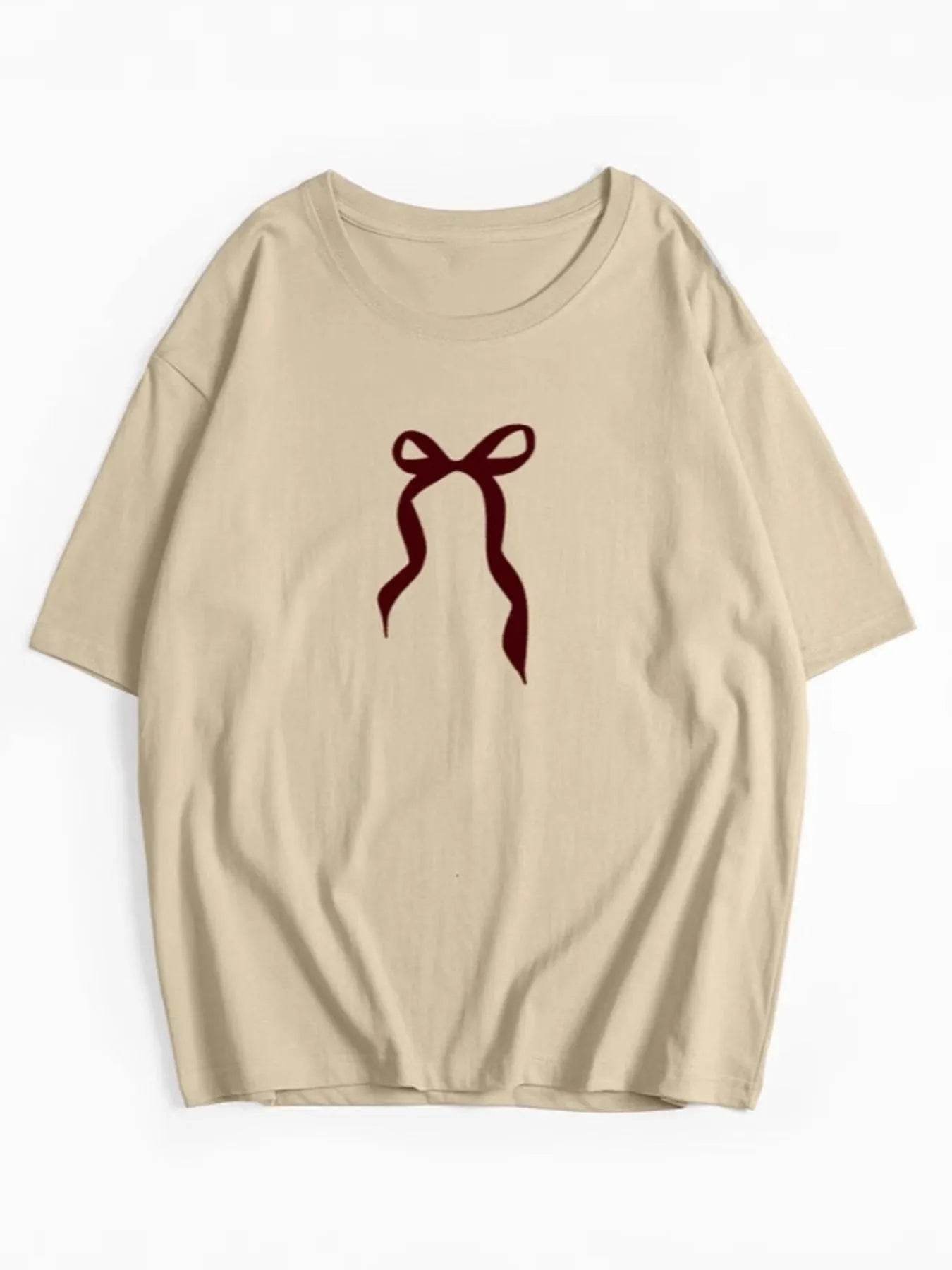 Plus Size Bow Round Neck Short Sleeve T-Shirt Khaki Trendsi 5a3fbf9f-356a-4e31-8e90-84e6832a6a28-Max-Origin