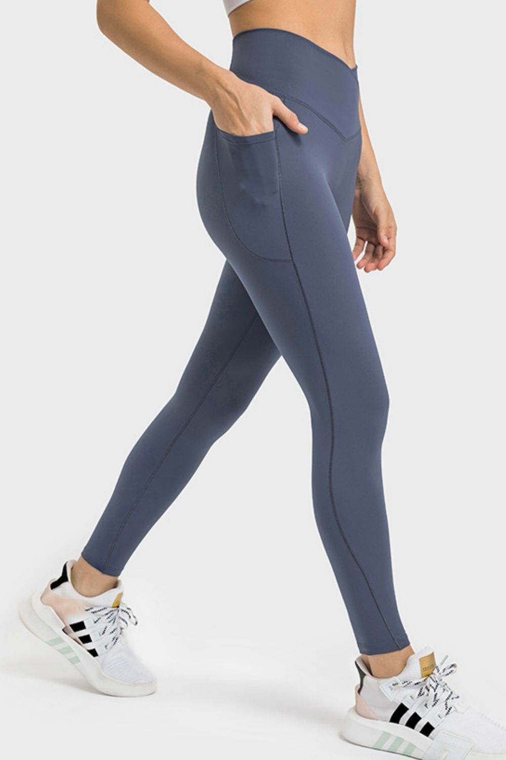 Millennia V-Waist Yoga Leggings with Pockets Steel Trendsi 5a402fa8eaee48d4b6d74e19ed9551de-Max