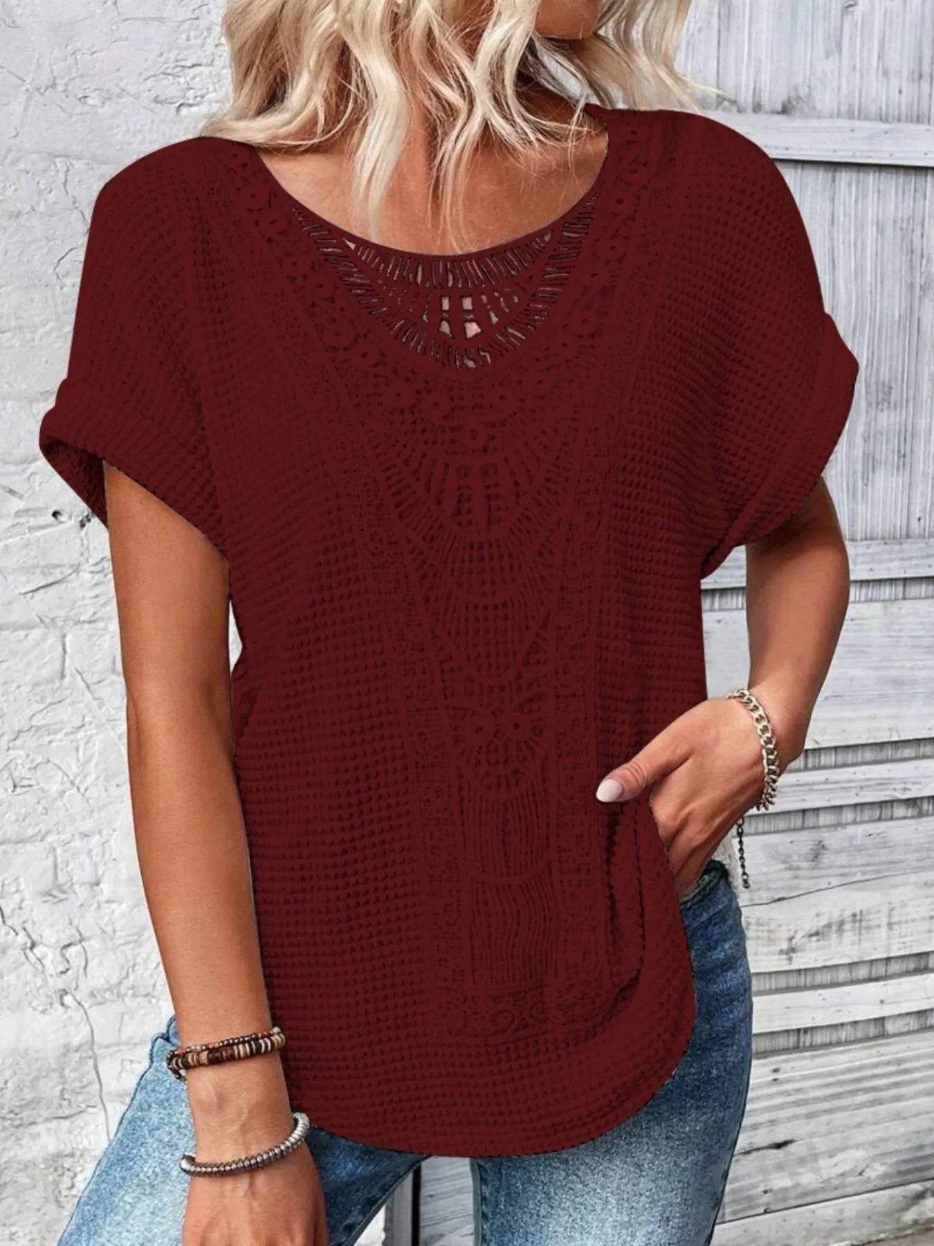 Crochet Lace Short Sleeve Casual T-Shirt Trendsi 5a5a2dc0-d67f-4811-bb29-fec00933d06c-Max-Origin