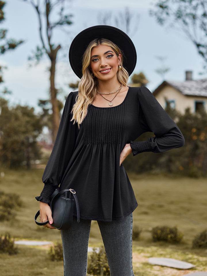 Puff Sleeve Pleated Blouse Trendsi 5a724d76394e46449f406e9f7bfac531-Max
