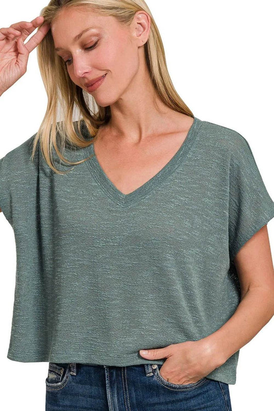 Zenana Hacci Slub V-neck Drop Shoulder Crop Top Trendsi 5a75fe17-8105-4061-8dea-fd0659a90db3-Max-Origin
