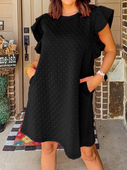 Textured Ruffle Sleeve Casual Summer Dress Trendsi 5a80434f59974092810d0debb915235b-Max-Origin