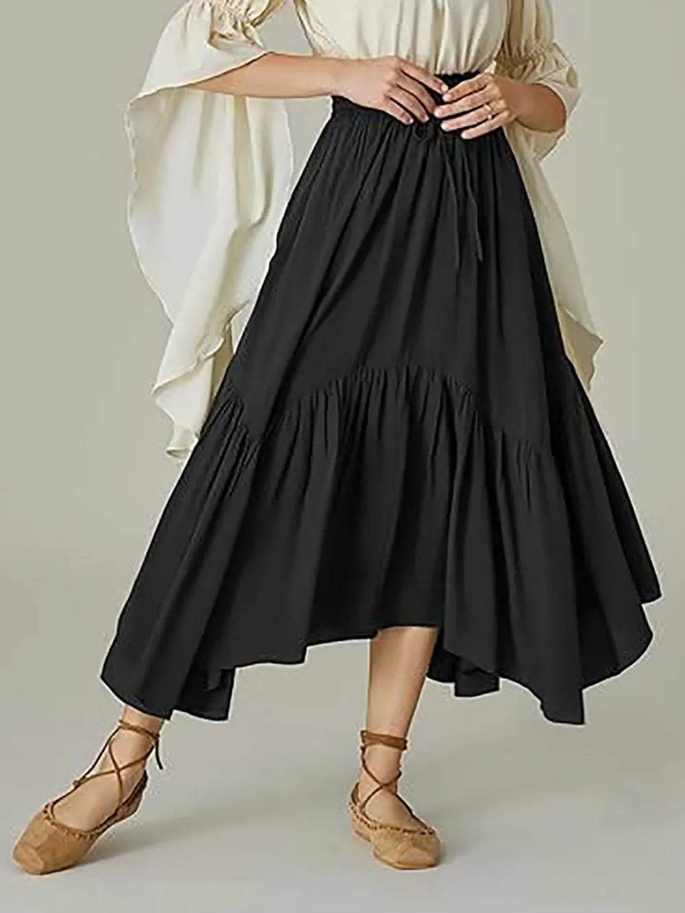 Smocked Waist Band Ruched Layered Skirt Black Trendsi 5a81e2f9-d4a1-4721-8fc7-06c25835ca5e-Max