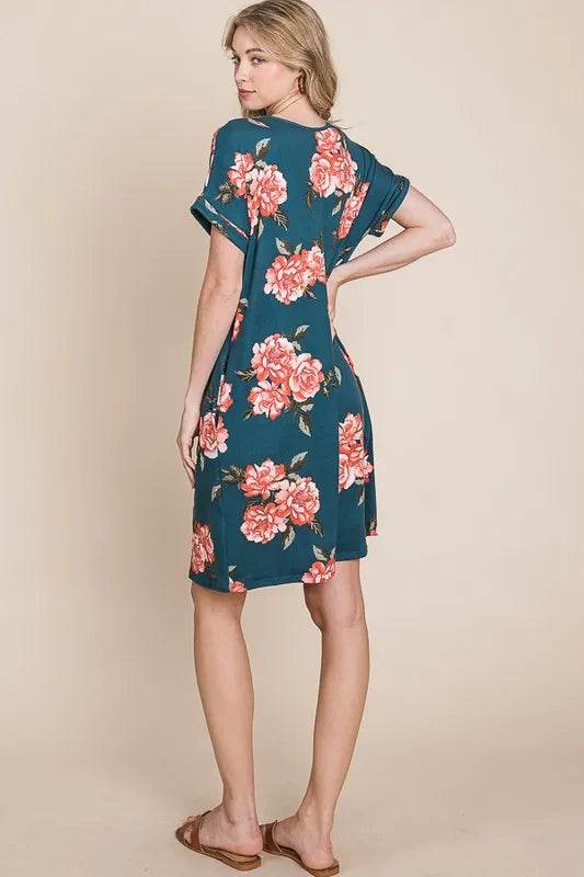 BOMBOM Floral Round Neck Short Tee Dress with Pockets Trendsi 5ab404b9-2a47-45c9-9c48-e4c8b19db5e3-Max-Origin