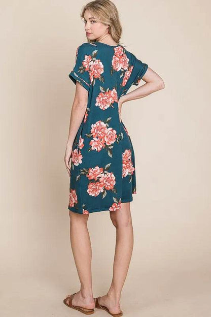 BOMBOM Floral Round Neck Short Tee Dress with Pockets Trendsi 5ab404b9-2a47-45c9-9c48-e4c8b19db5e3-Max-Origin