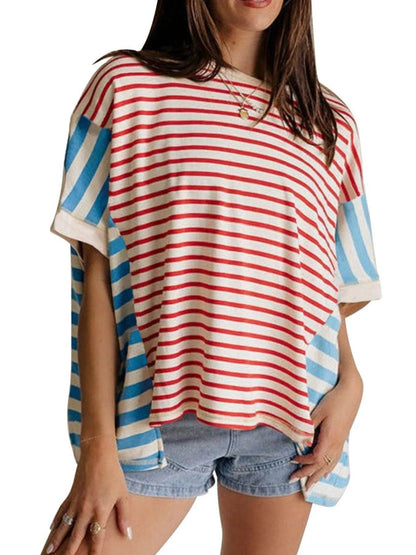 Colorful Striped Oversized T-Shirt Red Trendsi 5add9b63-1467-49f9-93ae-891fa8f66eb5-Max-Origin