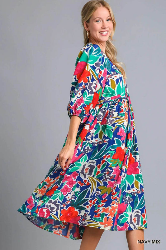 Umgee Floral Print Tie Neck Midi Dress with Pockets Trendsi 5b247219-dfd6-48c6-be04-dcd5fa3a1a0b-Max-Origin