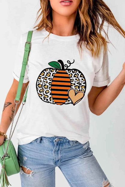 Pumpkin Graphic Round Neck Short Sleeve T-Shirt Trendsi 5b700b2d-052c-4a02-9210-5a64cb250e1b-Max