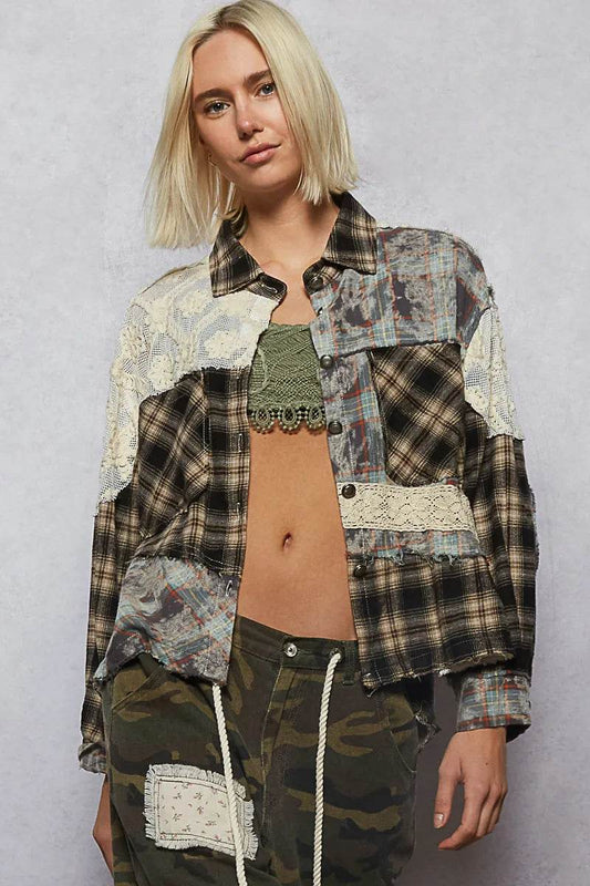 POL Lace Patchwork Plaid Oversized Shirt Black Trendsi 5b784e7d-4864-4f2e-b7d9-550be876562d-Max-Origin