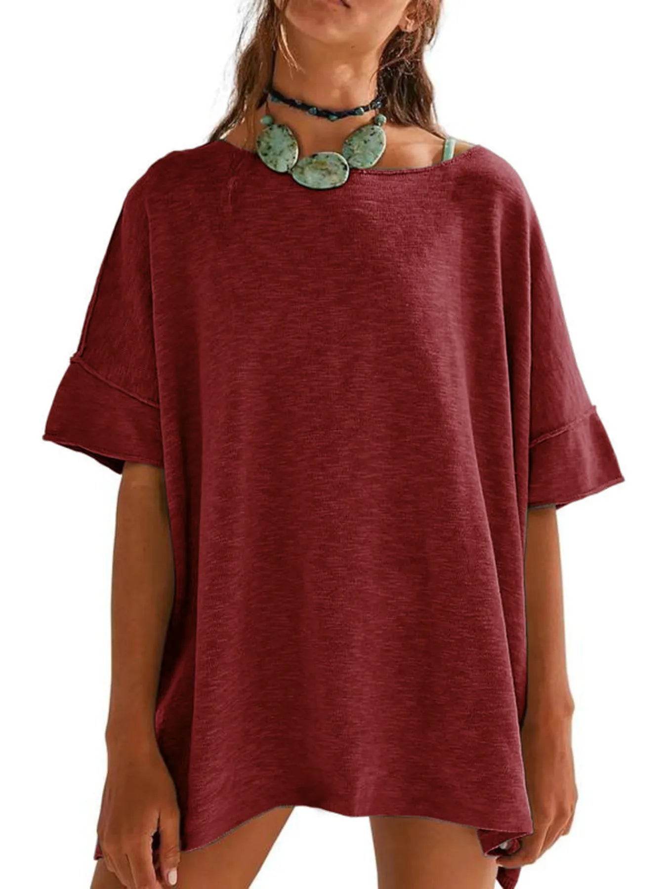 Oversized Round Neck Drop-Shoulder T-Shirt Burgundy Trendsi 5ba61a6e42dc4322922f8439407bd47f-Max-Origin