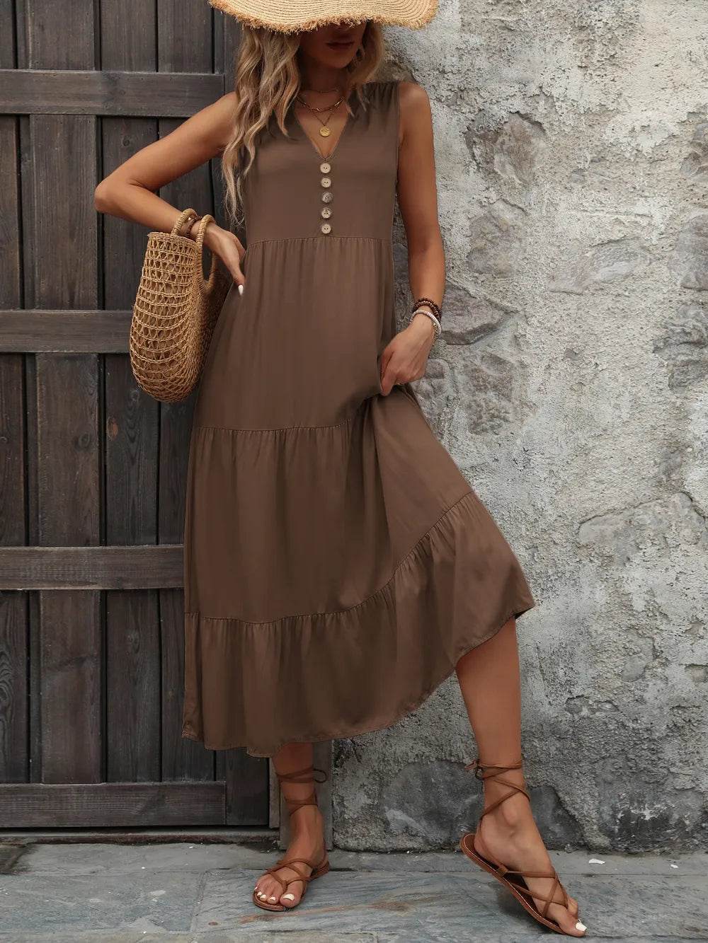 Ivy Lane Decorative Button Notched Sleeveless Dress Trendsi 5bfe0f46-5c43-44cd-8cee-e9234e561b96-Max