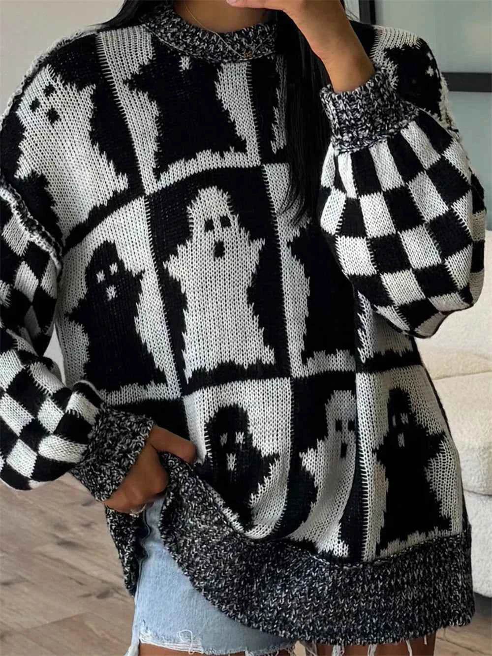 Ghost Dropped Shoulder Long Sleeve Sweater Black Trendsi 5c08b26e-1d82-440e-8a4b-67d3a3c6af89-Max