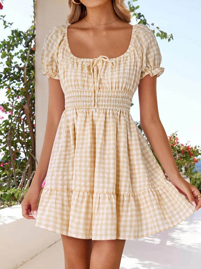 Gingham Smocked Puff Sleeve Summer Dress Light Yellow Trendsi 5c0a586f0eb64ed38330d8dd430778e4-Max-Origin