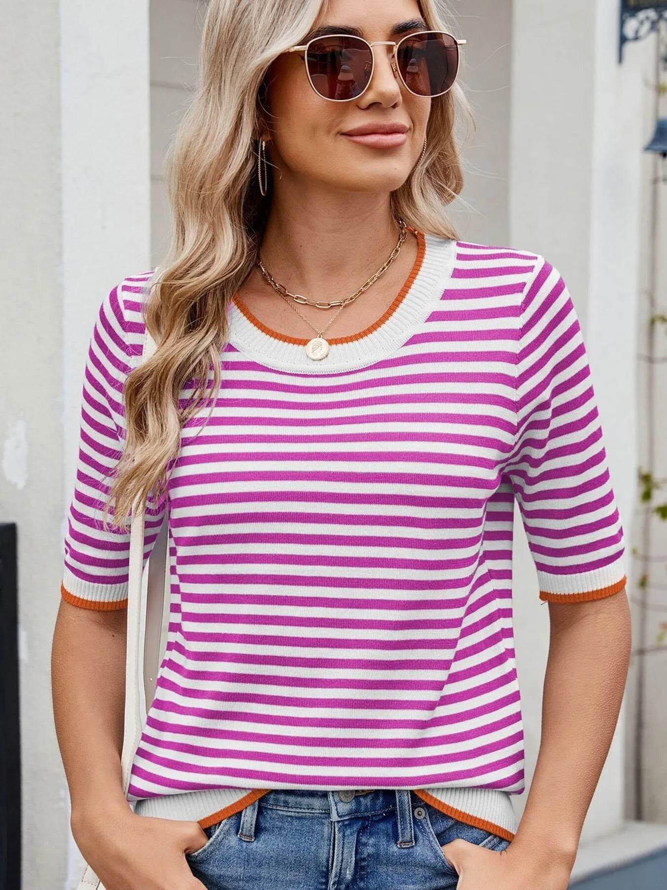 Striped Casual T-Shirt with Contrast Trim Trendsi 5c1cb51fd2e74a768c143cbb272d8c07-Max-Origin