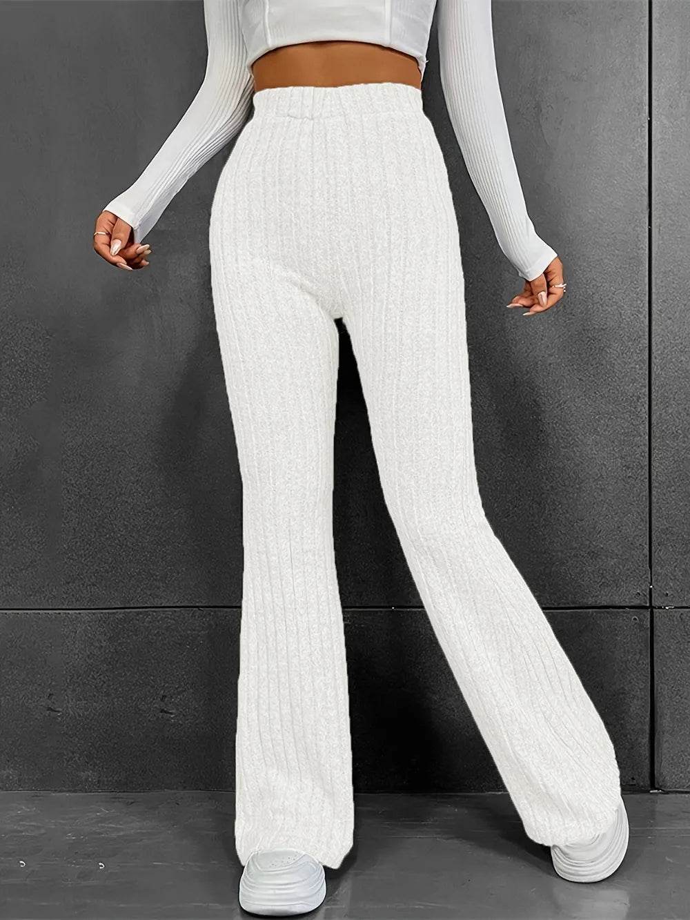 Ribbed High Waist Bootcut Pants White Trendsi 5c3f5749-ed26-4561-8311-4f40f305a6fd-Max