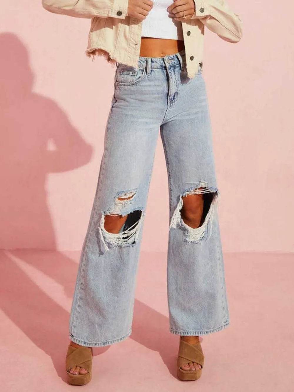 Distressed Wide Leg Jeans with Pockets Trendsi 5c4a7487-25a0-4950-831a-4f35b656c927-Max