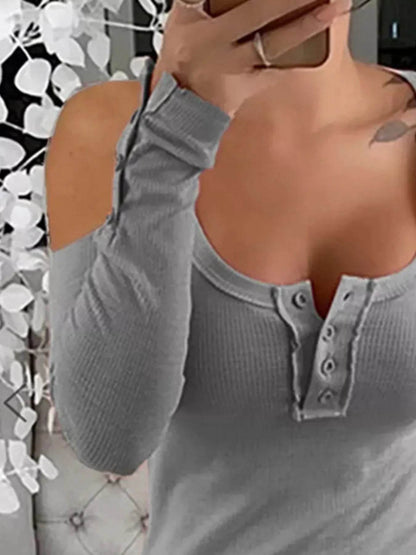 Cold Shoulder Ribbed Henley T-Shirt with Button Detail Trendsi 5c54442a-f7c6-4adf-a01e-3cd01adcb970-Max-Origin