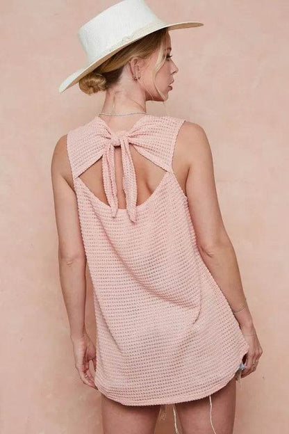 BiBi Popcorn Waffle Open Back Top with Tied Ribbon Trendsi 5c549e72a5624ca3a1a5364f1e09166a-Max-Origin