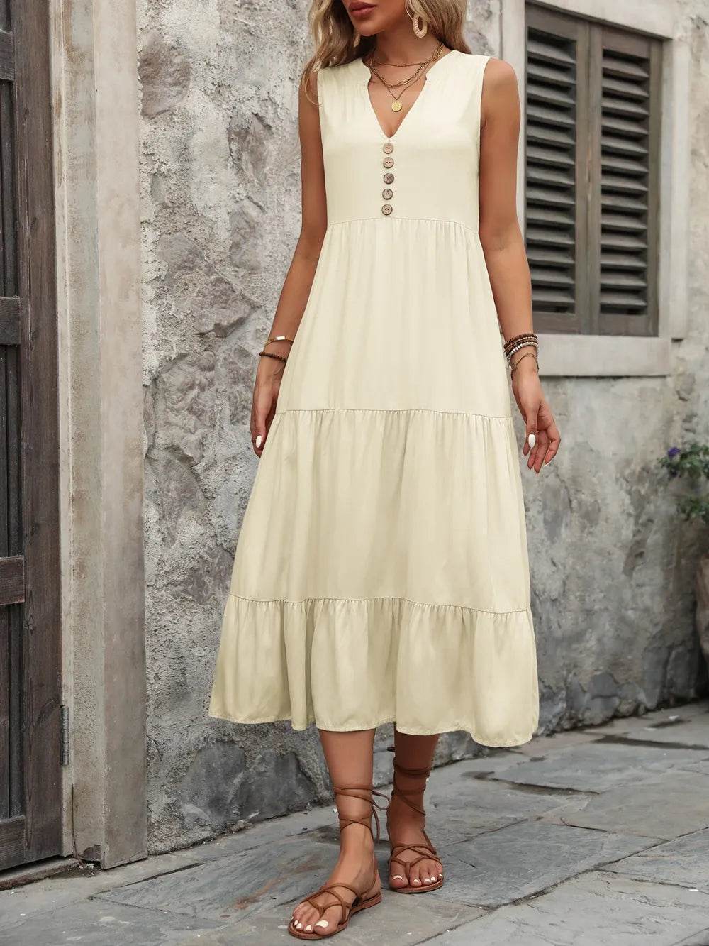 Ivy Lane Decorative Button Notched Sleeveless Dress Trendsi 5c58c975-1c89-45e6-9a68-2ef7b4d4136e-Max