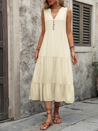 Ivy Lane Decorative Button Notched Sleeveless Dress Trendsi 5c58c975-1c89-45e6-9a68-2ef7b4d4136e-Max