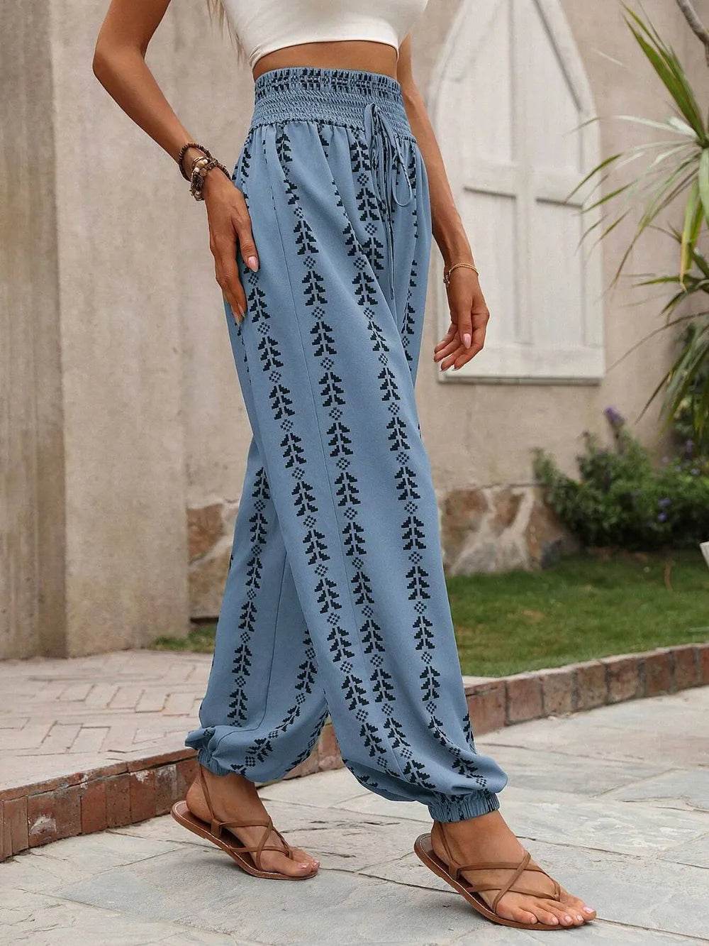 Tied Printed High Waist Pants Trendsi 5c74b8e1-ee7d-4877-a3ff-b6cb2aad7826-Max