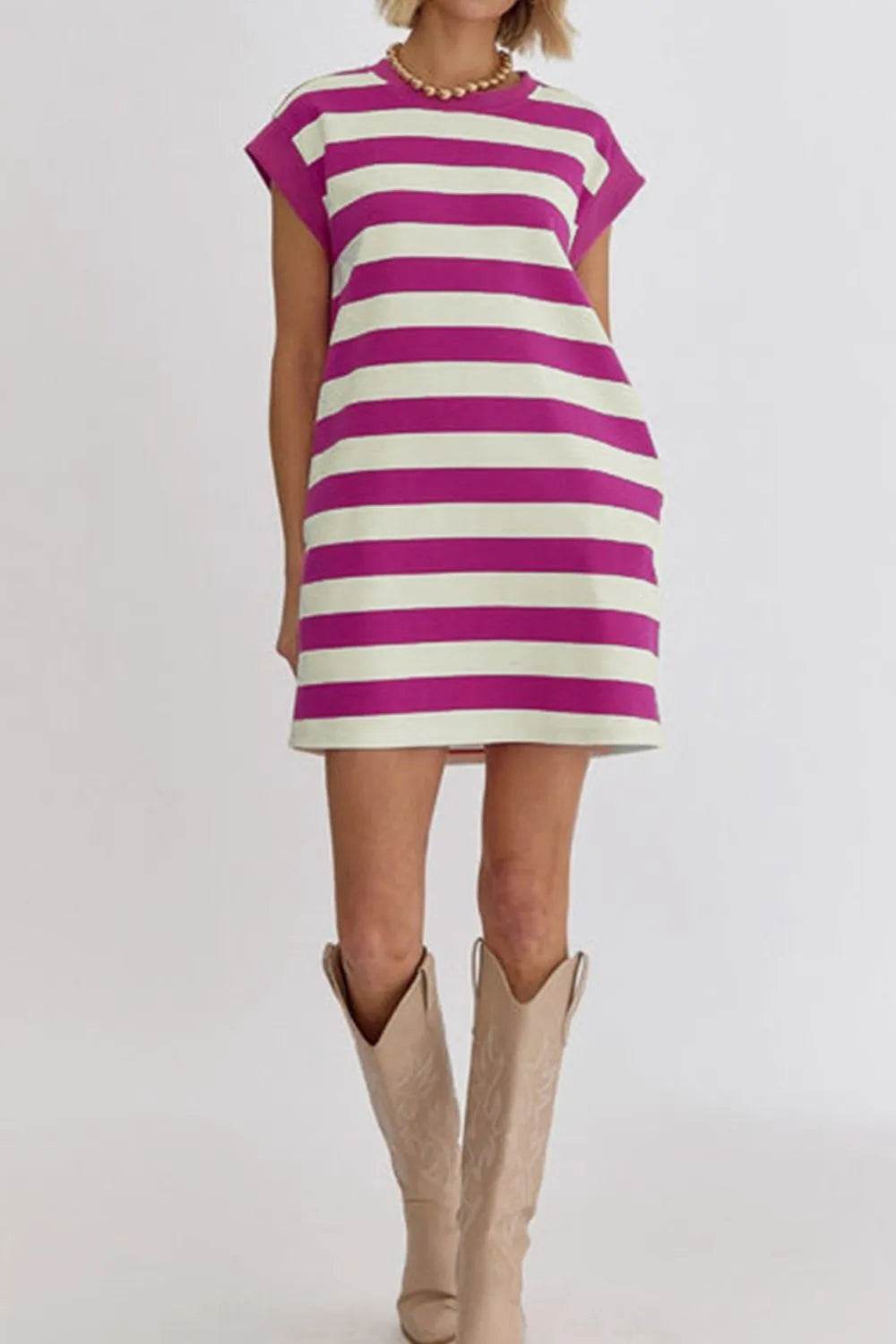 Stripe Cap Sleeve Pocketed Shift Tee Dress Trendsi 5c96e394-2fee-4412-ad0d-c5f08952e576-Max-Origin