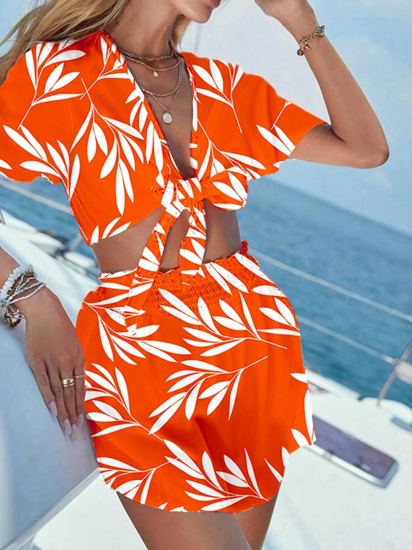 Printed Tie Front Top and Shorts Set Trendsi 5c9ef53ca7754077bf92a9151cf4eb1f-Max-Origin