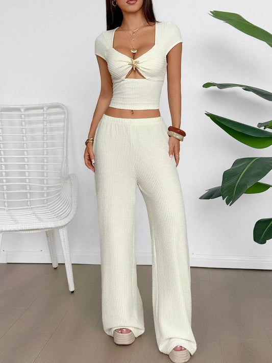 Cutout Short Sleeve Top and Pants Set Apricot Trendsi 5ca6e5a73ba94c12a36470903455bc74-Max-Origin