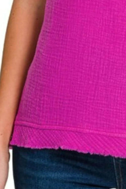 Zenana Double Gauze Raw Edge V-Neck Tank Trendsi 5cb0063d-68bd-4da6-8aaa-c62b21db8a18-Max-Origin