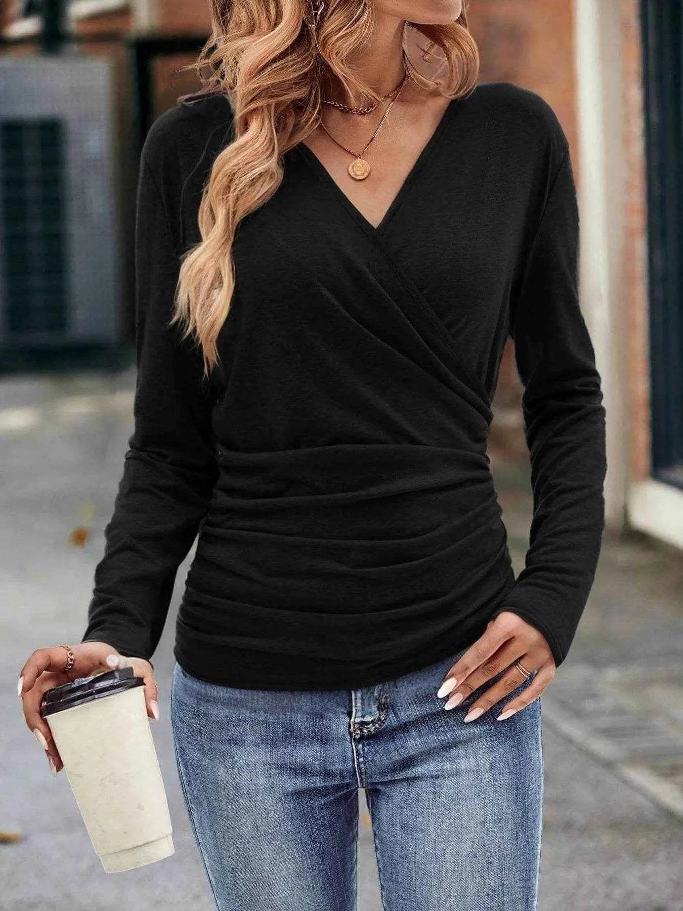 Ruched Surplice Long Sleeve T-Shirt Trendsi 5cb07aef9de34ab68a7b67e6d95732c0-Max-Origin