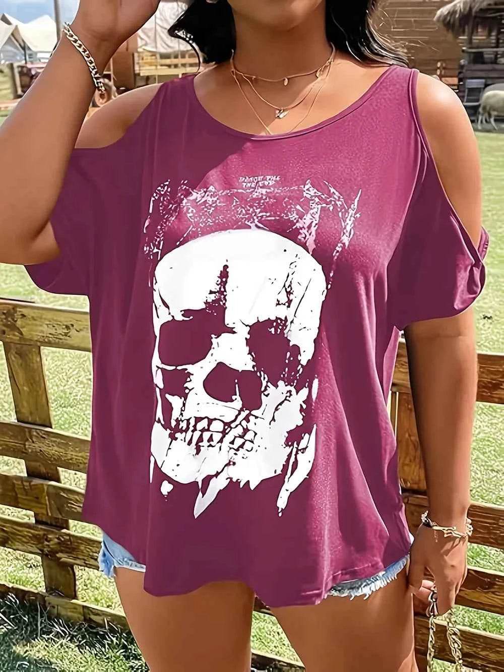 Plus Size Skeleton Graphic Round Neck Cold Shoulder T-Shirt Trendsi 5cbb8b54-b572-4082-89a1-bfe48995686e-Max