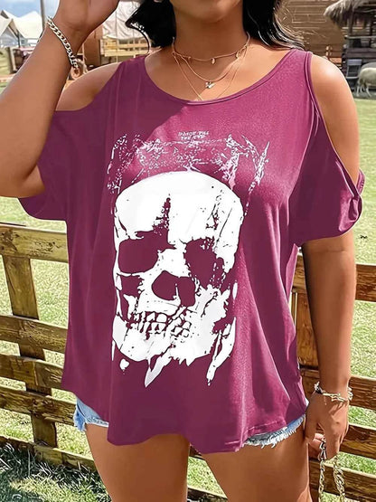 Plus Size Skeleton Graphic Round Neck Cold Shoulder T-Shirt Trendsi 5cbb8b54-b572-4082-89a1-bfe48995686e-Max