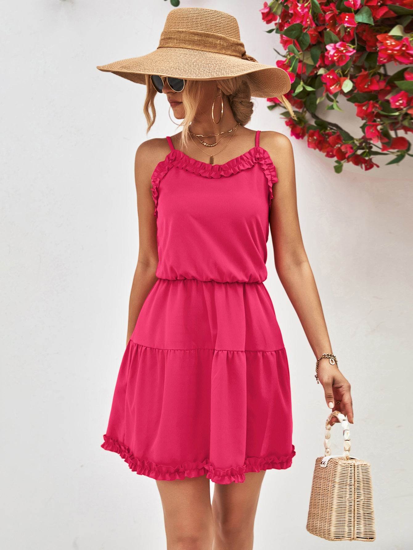 Frill Trim Spaghetti Strap Mini Dress Trendsi 5ccecf242f524c6aa1a3af669a5fd6f3-Max