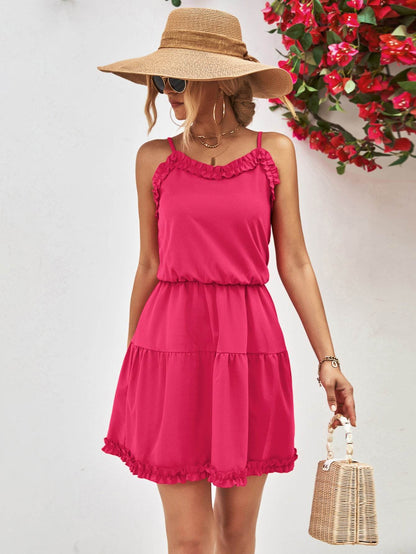 Frill Trim Spaghetti Strap Mini Dress Trendsi 5ccecf242f524c6aa1a3af669a5fd6f3-Max