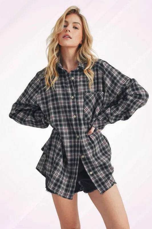 Aemi + Co Plaid Button Up Flannel Shirt with Chest Pocket Black Red Gray Trendsi 5cd8e5a1-b6f9-4727-9cee-5a77caa82fcc-Max