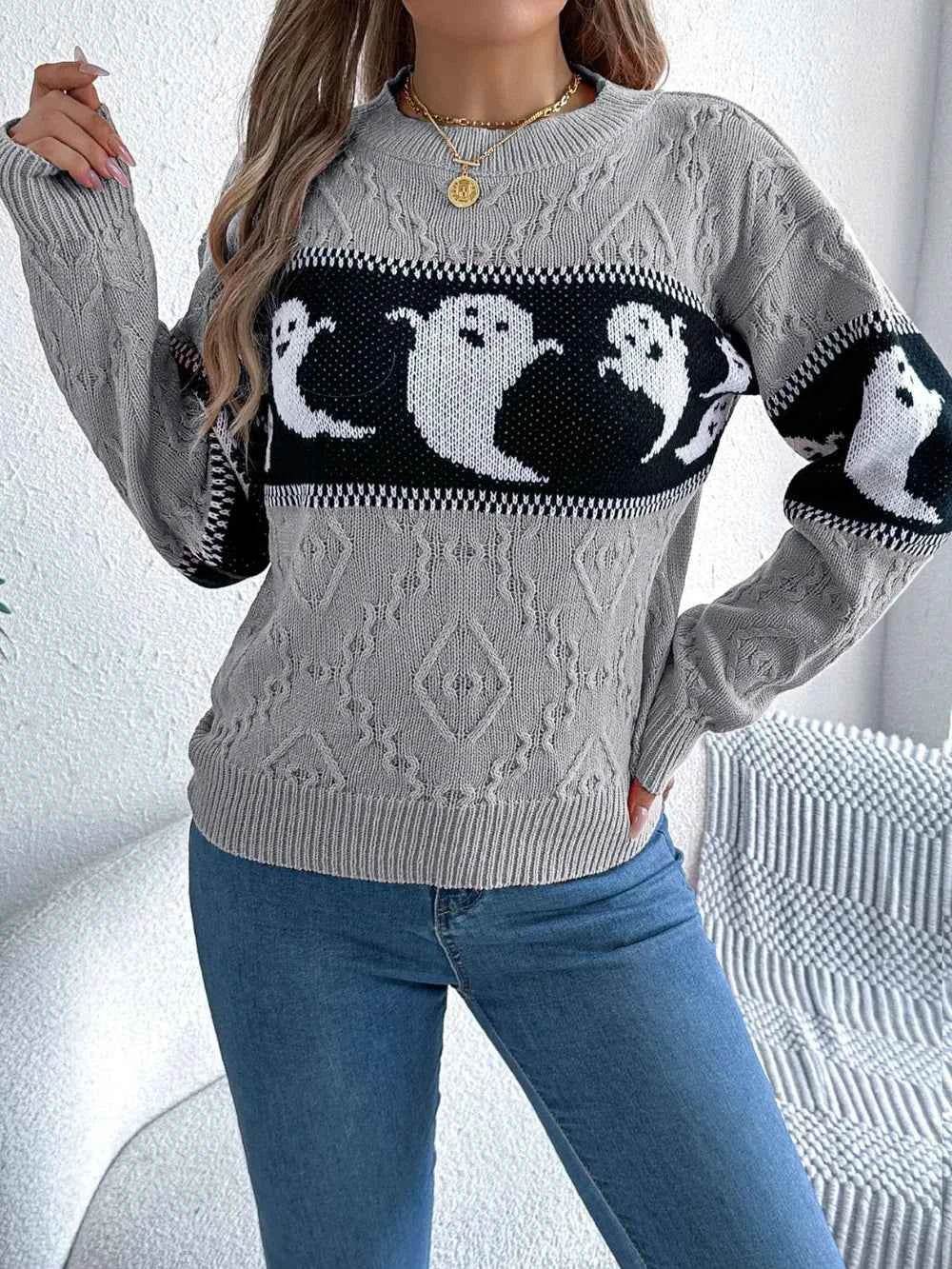 Ghost Round Neck Long Sleeve Sweater Trendsi 5cf4dc8d-095e-44c1-b129-8397d7bd1d00-Max