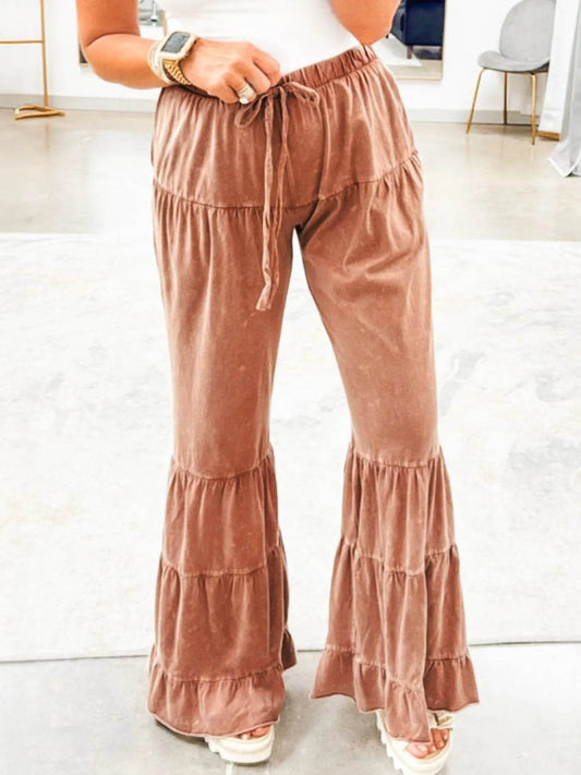 Drawstring Flare Ruffle Pants Caramel Trendsi 5d32900e-cd94-4cd2-848d-3aaf27b35173-Max-Origin