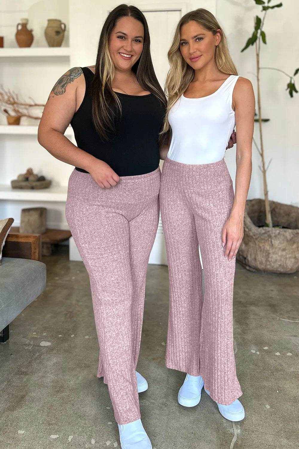 FAM-FAM Ribbed High Waist Flare Pants Trendsi 5d4e5a03-603b-43f0-befe-6f916fc041d2-Max