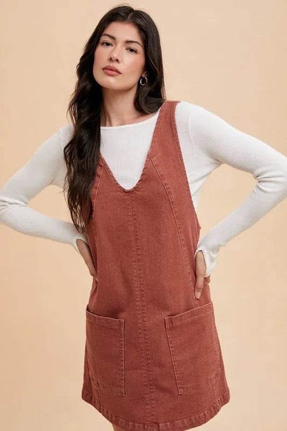 Annie Wear V-Neck Adjustable Strap Denim Overall Dress with Pockets Trendsi 5d853a64-a2e9-4854-a8af-fa57541610b6-Max
