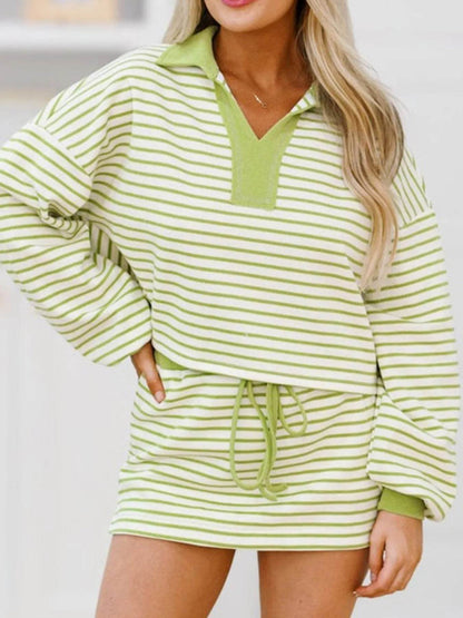 Collared Neck Striped Top and Drawstring Skirt Set Yellow Green Trendsi 5d996ff5-143b-4a5e-a095-404fd1d79f98-Max-Origin