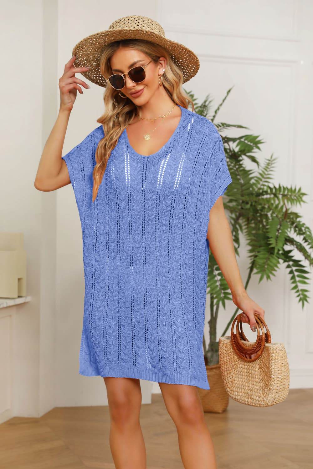 Openwork Side Slit Knit Dress Blue One Size Trendsi 5db6078d7efc4157b2d9ff932a8417d6-Max