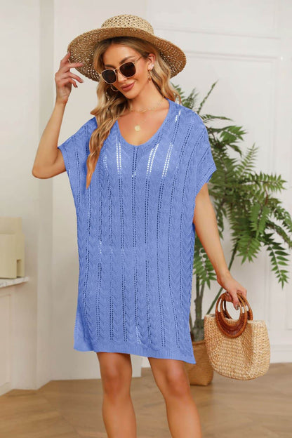 Openwork Side Slit Knit Dress Blue One Size Trendsi 5db6078d7efc4157b2d9ff932a8417d6-Max