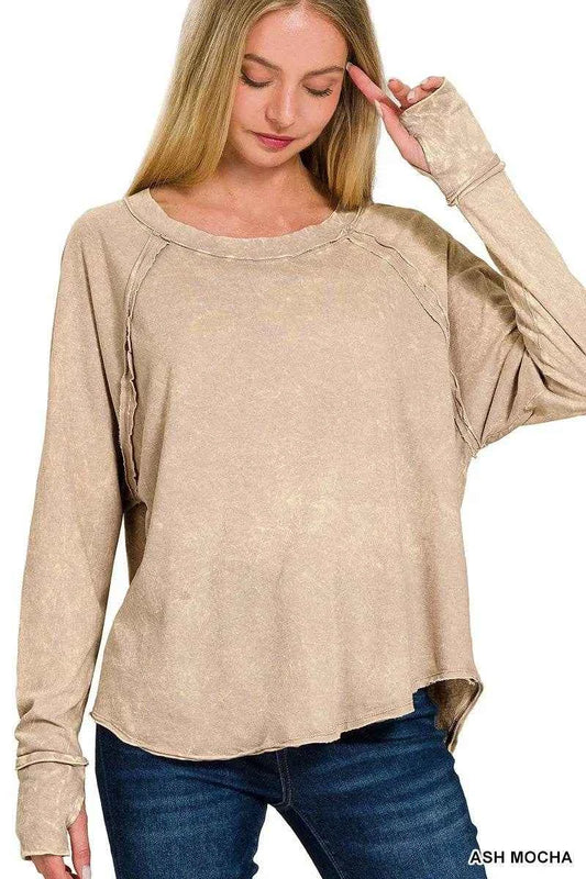 Zenana Crinkle Washed Thumb Hole Cuffs Long Sleeve Top Trendsi 5dc1d99d3094419a8d6a827a01ea19c9-Max-Origin