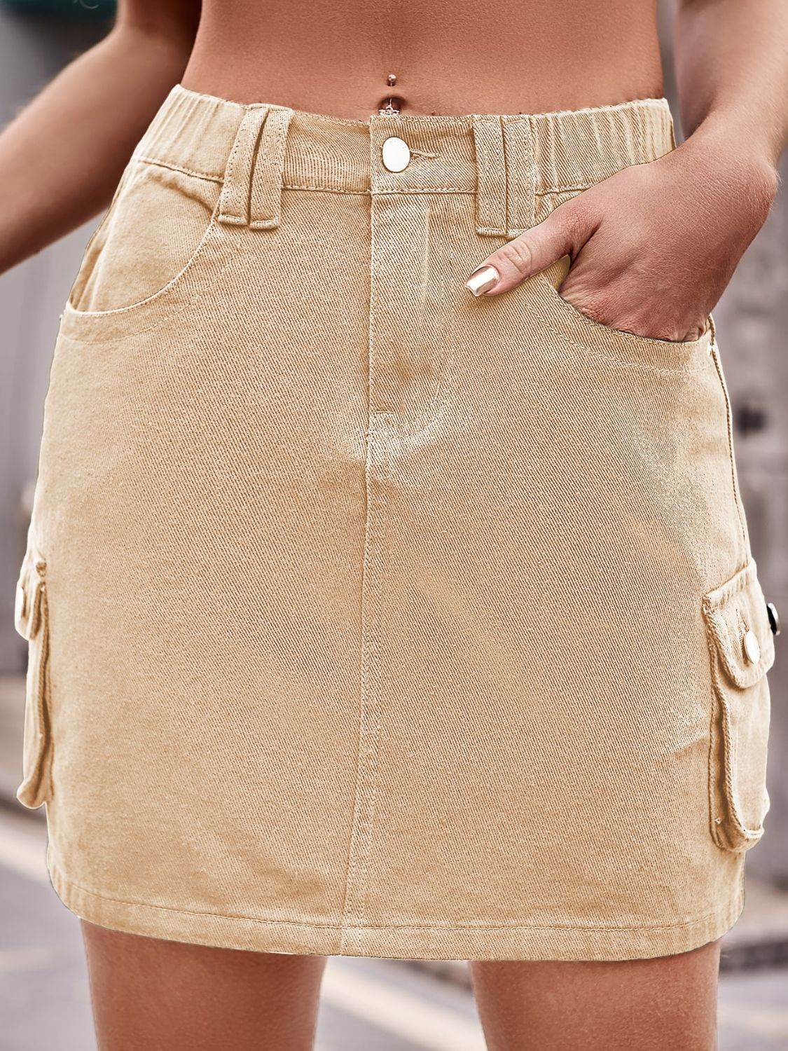 Denim Mini Skirt with Pockets Trendsi 5de479e03e45453582b50d648f45512a-Max